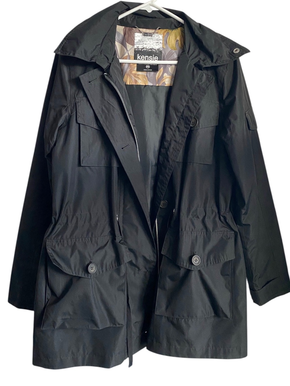 Kensie Black Trench Rain Jacket Size M